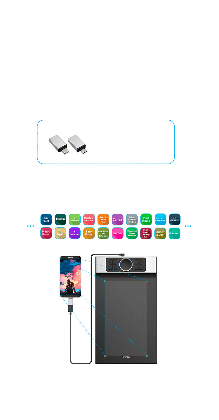 XP-Pen Deco Pro Tableta gráfica  admite la conexión con tabletas y teléfonos móviles Android