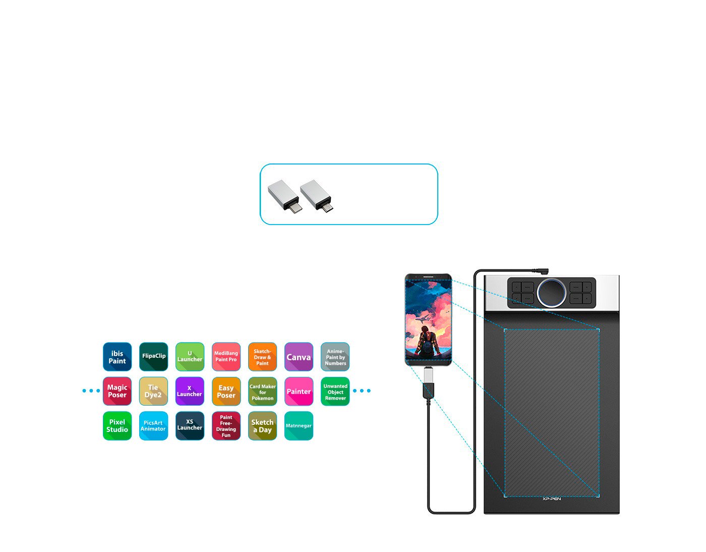 XP-Pen Deco Pro Tableta gráfica  admite la conexión con tabletas y teléfonos móviles Android