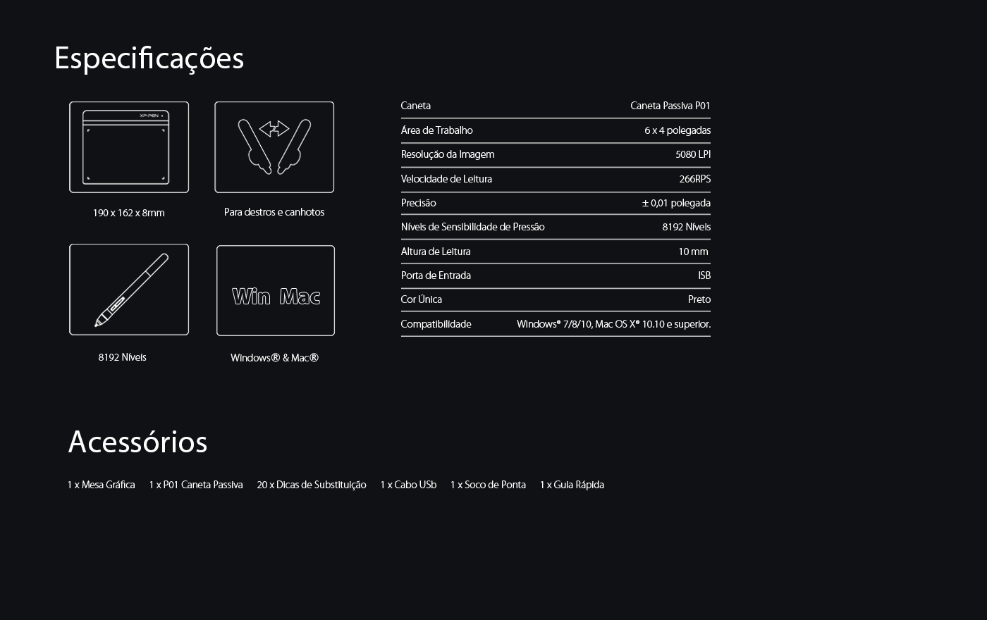 Especificaciones de pantalla gráfica XP-Pen Star G640