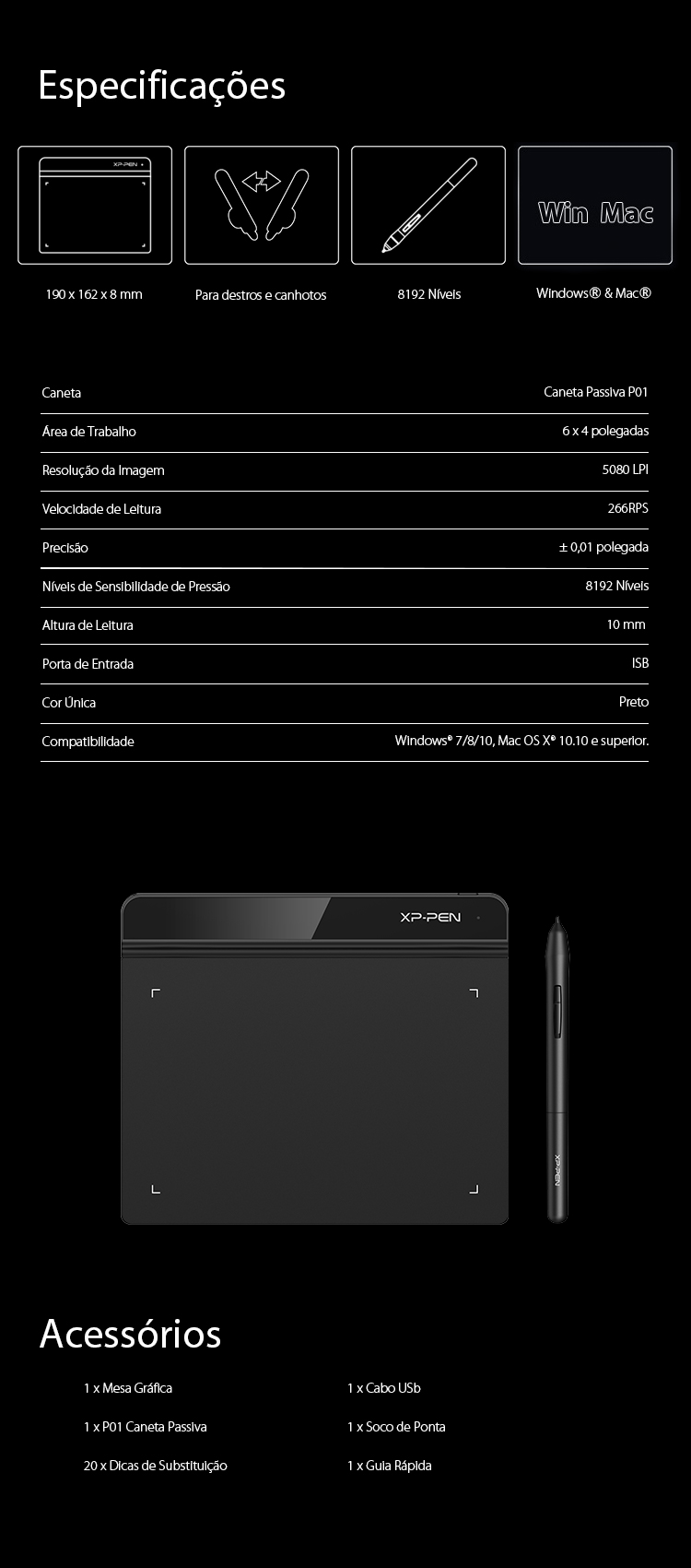 Especificaciones de pantalla gráfica XP-Pen Star G640