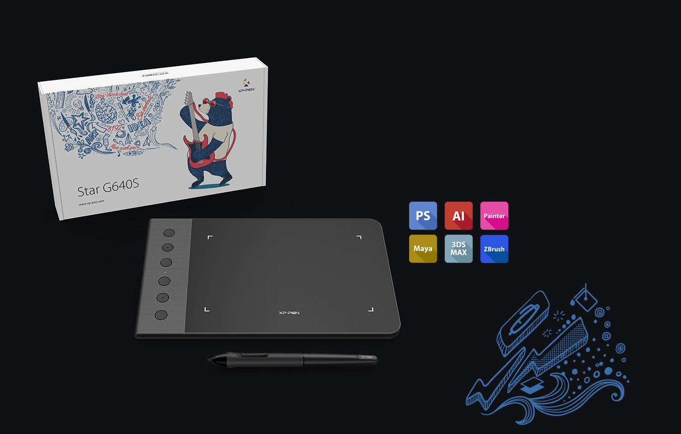 XP-Pen Star G640S Tableta Compatible Windows y Mac OS y programas de dibujo photoshop y illustrator