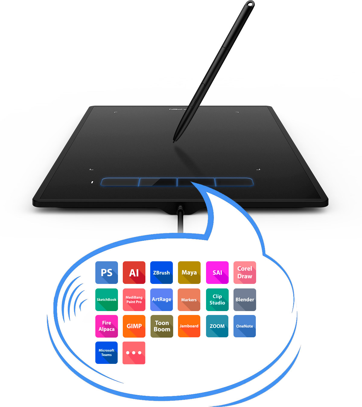 mesa digitalizadora de desenho digital XP-Pen Star G960 Possui quatro teclas de atalho personalizáveis