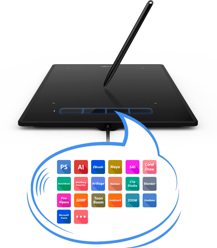 mesa digitalizadora de desenho digital XP-Pen Star G960 Possui quatro teclas de atalho personalizáveis